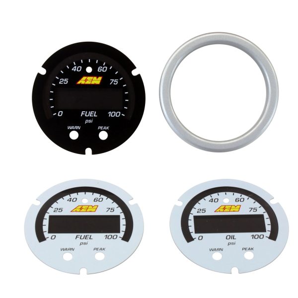 A E M X-Series 2 1/16 Inch Oil Or Fuel Pressure Gauge Faceplate Accessory Kit, Black & White