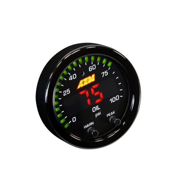 A E M X-Series 2/16" Oil Or Fuel Pressure Gauge Kit, 100 P S I / 7 BAR, Black - Oil P S I Face