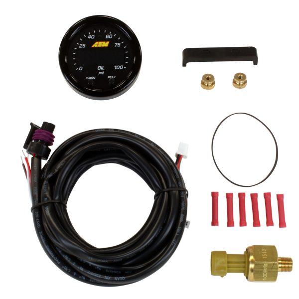 A E M X-Series 2/16" Oil Or Fuel Pressure Gauge Kit, 100 P S I / 7 BAR, Black - Exploded View