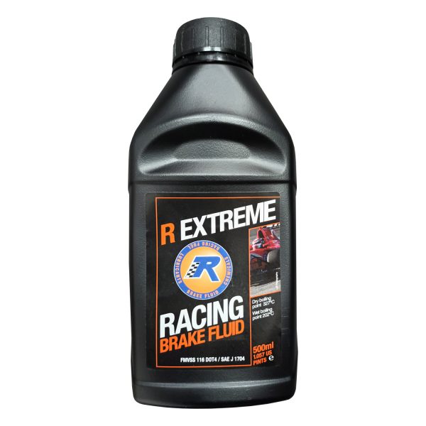 R EXTREME High Boiling Point DOT 4 Racing Brake Fluid, 500 millilitres, Front of bottle