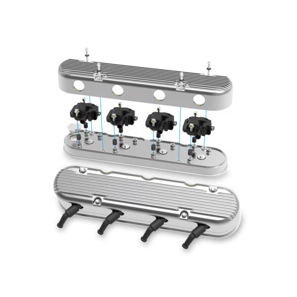 HOLLEY Two Piece Finned Alloy Valve Rocker Cover, L S 1, L S 2, L S 3, L S 6 and L S 7 engines, Polished Aluminium - Exploded View