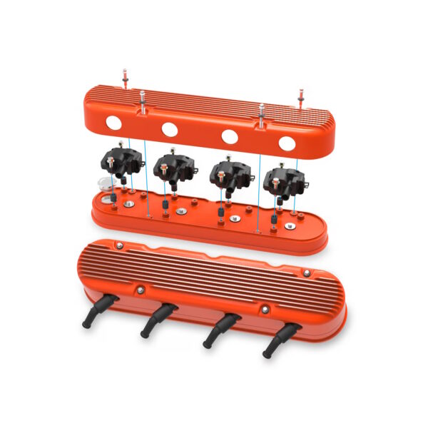 HOLLEY Two Piece Finned Alloy Valve Rocker Cover, L S 1, L S 2, L S 3, L S 6 and L S 7, Orange - Exploded View