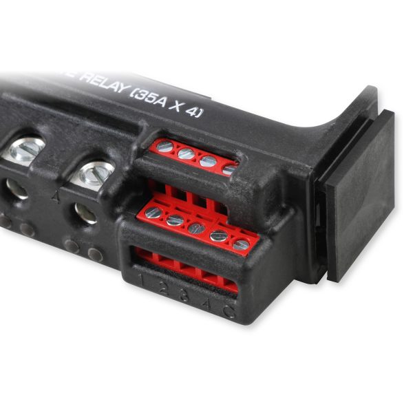 M S D 7-20 Volt 140 Amp High Current Solid State Relay Block, 4 x 35 Amps, Black - Connector Close Up