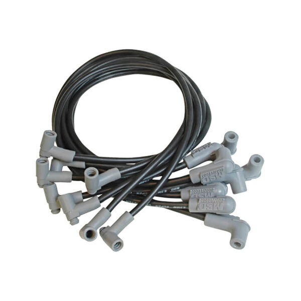 M S D Super Conductor Ignition Lead Wire Set for Small Block Chevrolet engines with H E I Cap below the manifold, Black